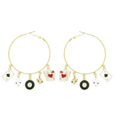 Truedames High Stakes Enamel Charm Hoop Earrings In Gold