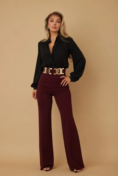 Truedames High Waist Fashion Pants In Brown