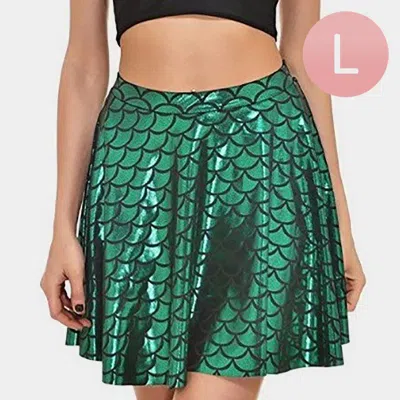 Truedames High Waist Mermaid Pattern Skater Skirt In Green