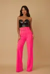Truedames High Waist Pants With Buckle Belt In Pink
