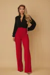 Truedames High Waist Pants With Buckle Belt In Red