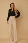 Truedames High Waist Pants With Buckle Belt In Sand