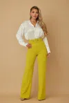 Truedames High Waist Pants With Buckle Belt In Yellow