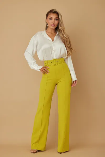 Truedames High Waist Pants With Buckle Belt In Yellow