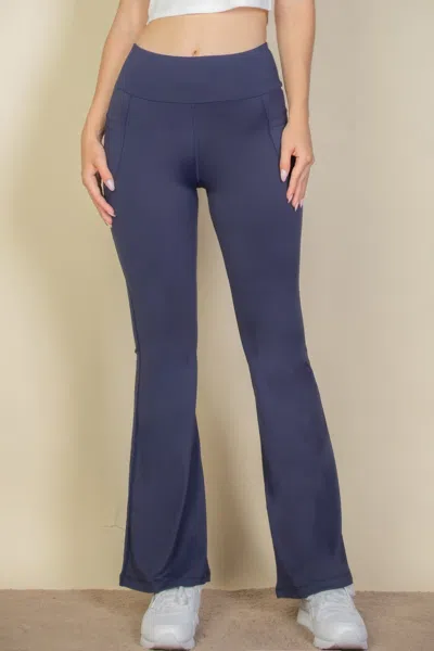 Truedames High Waist Side Pocket Flare Leggings In Blue