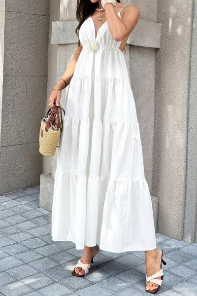 Truedames High Waist Sleeveless Open Back Full Dress In White