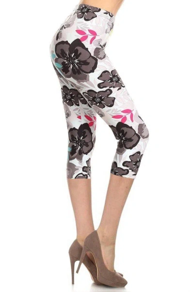 Truedames High Waisted Floral Printed Knit Capri Legging In Multi