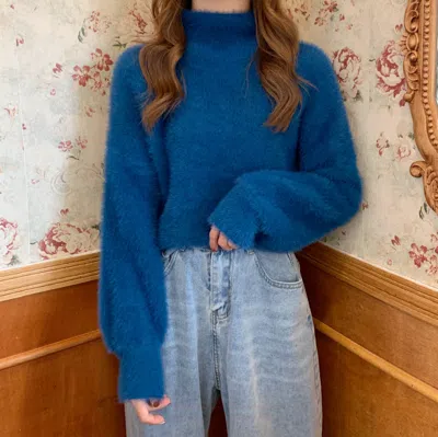 Truedames High-neck Faux Fur Knit Sweater In Multi