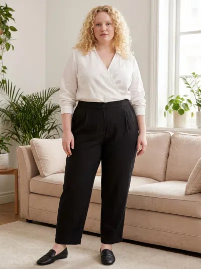 Truedames High-rise Linen-blend Straight Leg Pants In Black