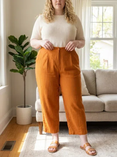 Truedames High-rise Linen-blend Straight Leg Pants In Gold