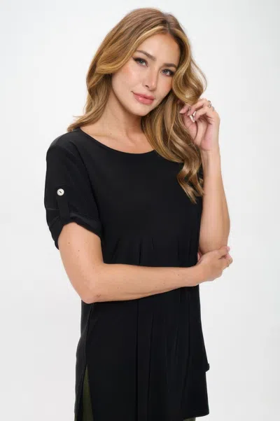 Truedames Hit Button Short Sleeve Top In Black