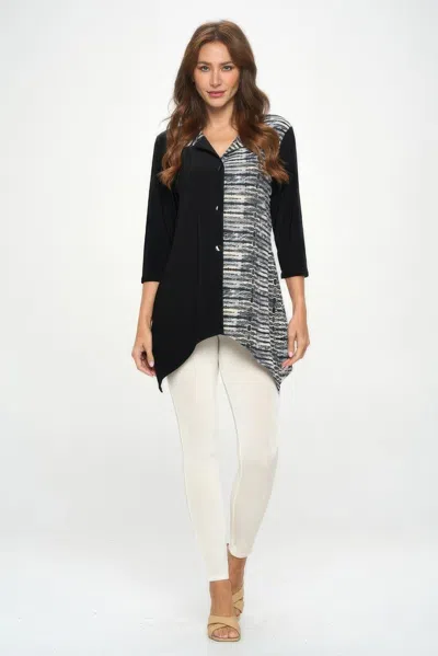 Truedames Hit Contrast Button 3/4 Sleeve Top In Multi