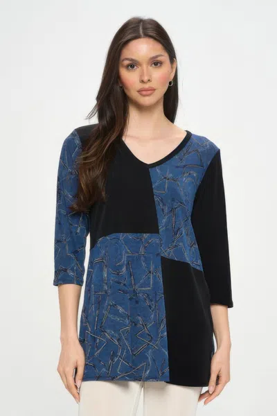 Truedames Hit Contrast V-neck Tunic Top In Blue