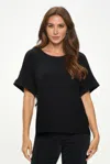 Truedames Hit Inbinding Neck Contrast Dolman Sleeve Top In Black