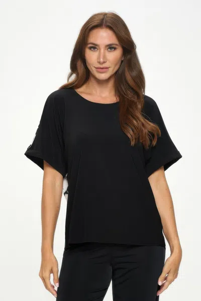 Truedames Hit Inbinding Neck Contrast Dolman Sleeve Top In Black