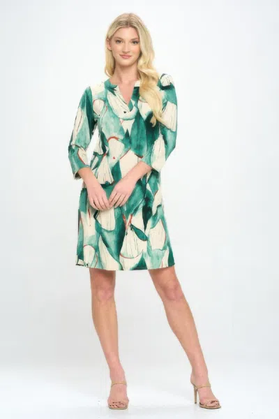 Truedames Hit Notch Neck Quarter Sleeve Dress In Green