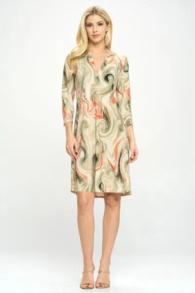 Truedames Hit Notch Neck Quarter Sleeve Dress In Green