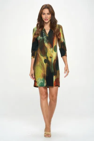Truedames Hit Notch Neck Quarter Sleeve Dress In Multi