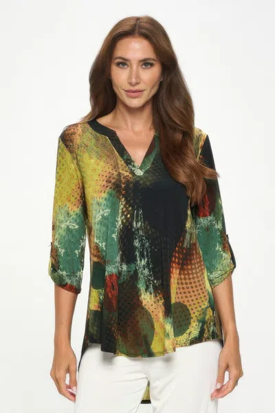 Truedames Hit Notch Neck Rolled Sleeve Top In Multi