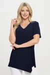 Truedames Hit Point V Neck Short Sleeve Top In Blue