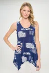 Truedames Hit Print Shark Bite Hem Tank In Blue