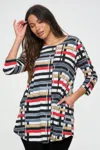 Truedames Hit Round Neck Tunic W/pocket In Multi
