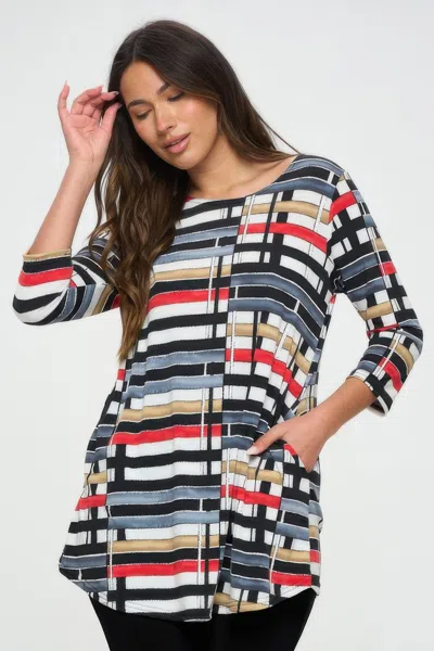 Truedames Hit Round Neck Tunic W/pocket In Multi