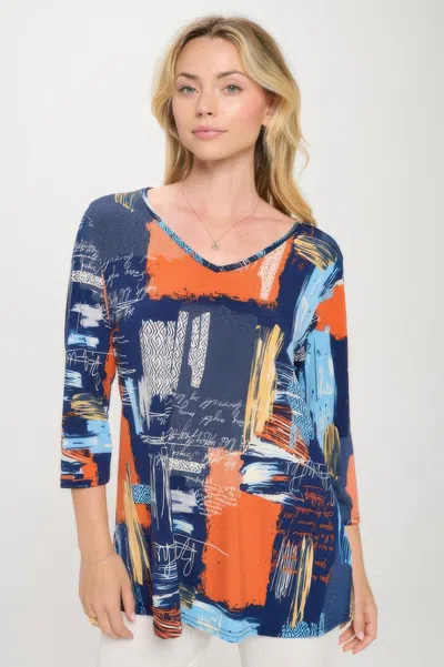 Truedames Hit V-neck Band Top W/vent In Multi