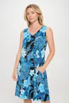 Truedames Hit V-neck Bias Pocket Tank Dress In Blue