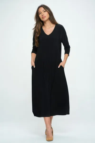 Truedames Hit V-neck Long Dress W/pocket In Black