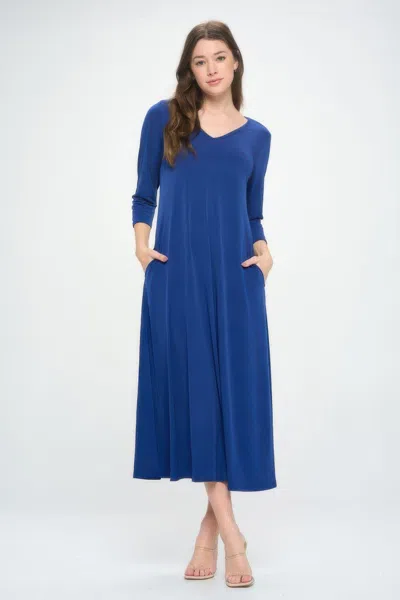 Truedames Hit V-neck Long Dress W/pocket In Blue