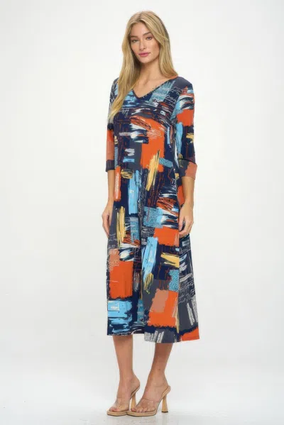 Truedames Hit V-neck Long Dress W/pocket In Multi