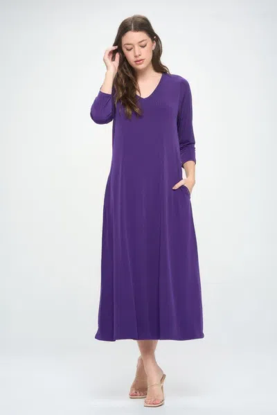 Truedames Hit V-neck Long Dress W/pocket In Purple