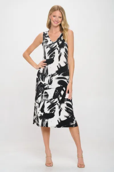 Truedames Hit V-neck Midi Tank Dress With Side Slit In Black