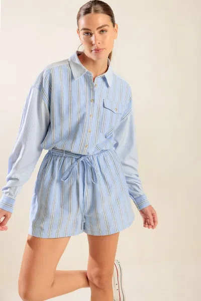 Truedames Hold Me Close Woven Romper In Blue