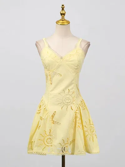 Truedames Hollow Out Adjustable Strap Mini Dress In Yellow