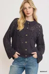 Truedames Hollow Out Button Down Cardigan In Blue