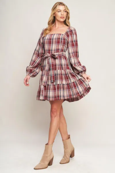 Truedames Honey Hug Plaid Mini Dress In Brown