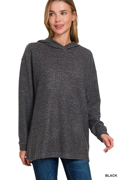 Truedames Hooded Brushed Melange Hacci Sweater In Black