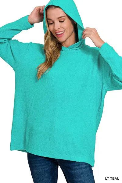 Truedames Hooded Brushed Melange Hacci Sweater In Green
