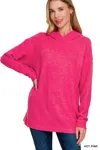 Truedames Hooded Brushed Melange Hacci Sweater In Pink