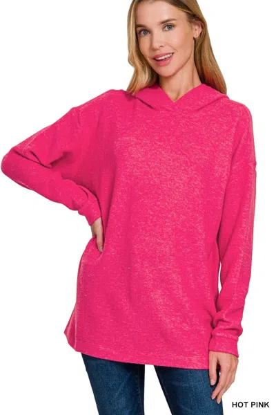 Truedames Hooded Brushed Melange Hacci Sweater In Pink