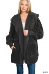 Truedames Hooded Faux Fur Jacket With Pockets In Black
