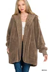 Truedames Hooded Faux Fur Jacket With Pockets In Brown