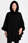 Truedames Hooded Faux Fur Trim Cape In Black