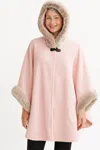 Truedames Hooded Faux Fur Trim Cape In Pink