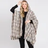 Truedames Hooded Plaid Check Patterned Front Pockets Fringe Ruana Poncho In Multi