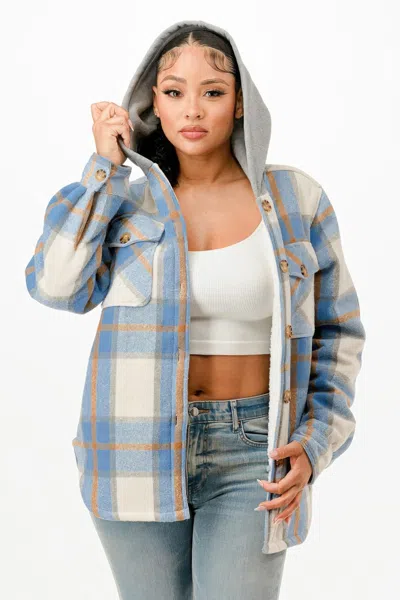 Truedames Hooded Plaid Jacket In Multi