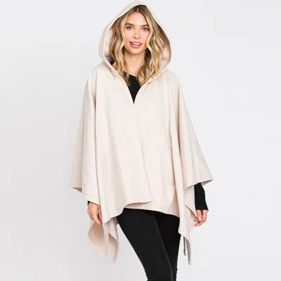 Truedames Hooded Solid Ruana Poncho In Neutral