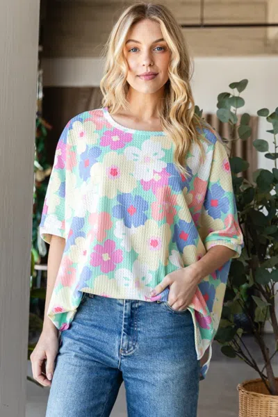Truedames Hopely Floral Waffle Oversized T-shirt In Multi
